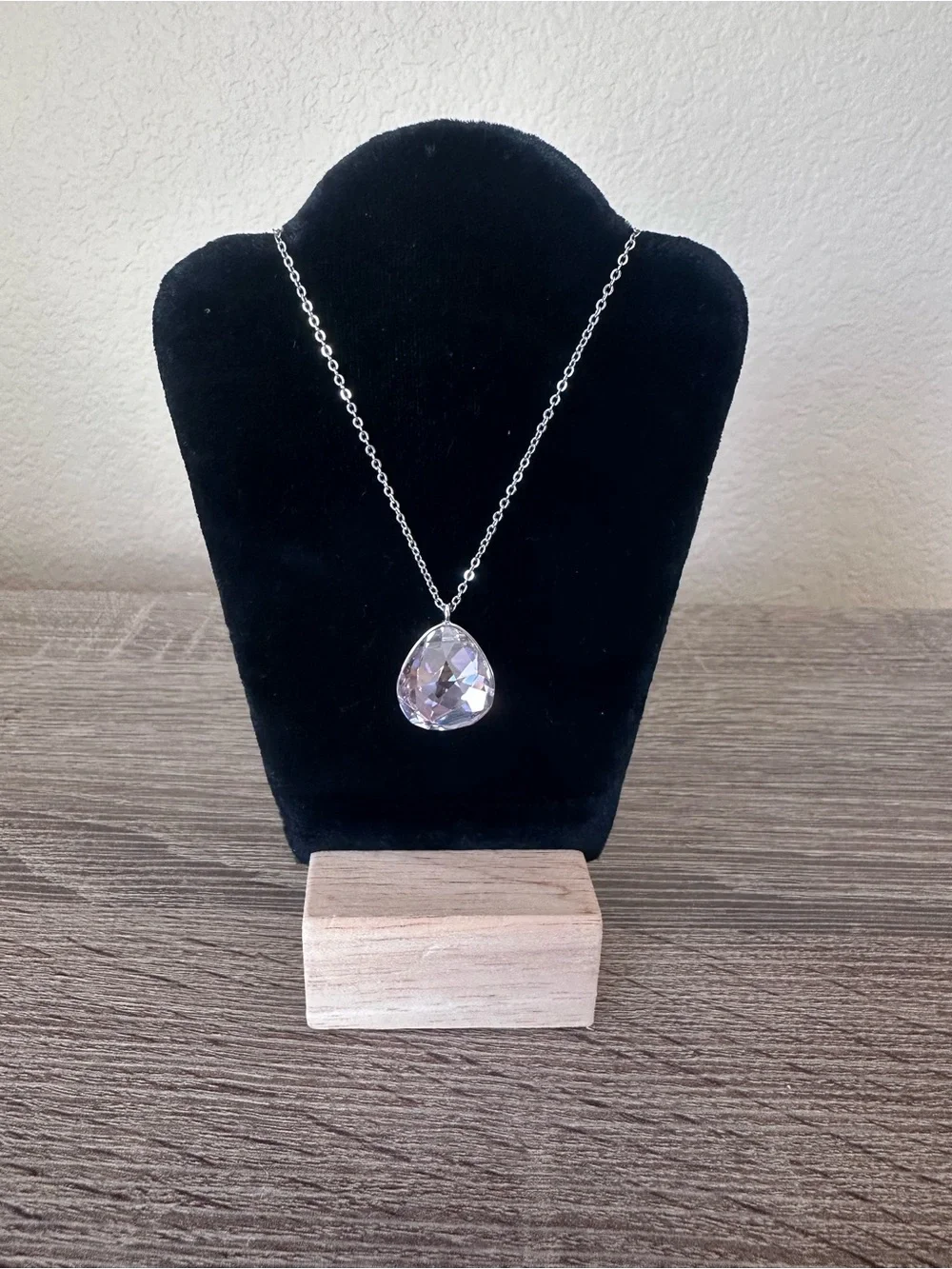 Swarovski Crystal Rosaline Helios Water Drop Pendant Rhodium Silver Necklace
